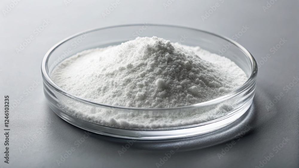 Potassium Nitrate Powder in Petri Dish - Saltpeter, Fertilizer, Food Additive E252 Potassium Nitrate Powder in Petri Dish - Saltpeter, Fertilizer, Food Additive E252