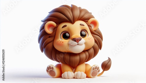 Majestic cartoon lion sitting confidently with a proud expression on a white background perfect for branding storytelling and wildlife themes photo