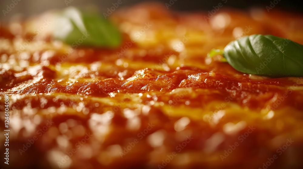 Close-up shot of delicious, cheesy pizza with fresh basil leaves, perfect for food blogs, restaurant menus, or culinary websites. Close-up shot of delicious, cheesy pizza with fresh basil leaves, perfect for food blogs, restaurant menus, or culinary websites.