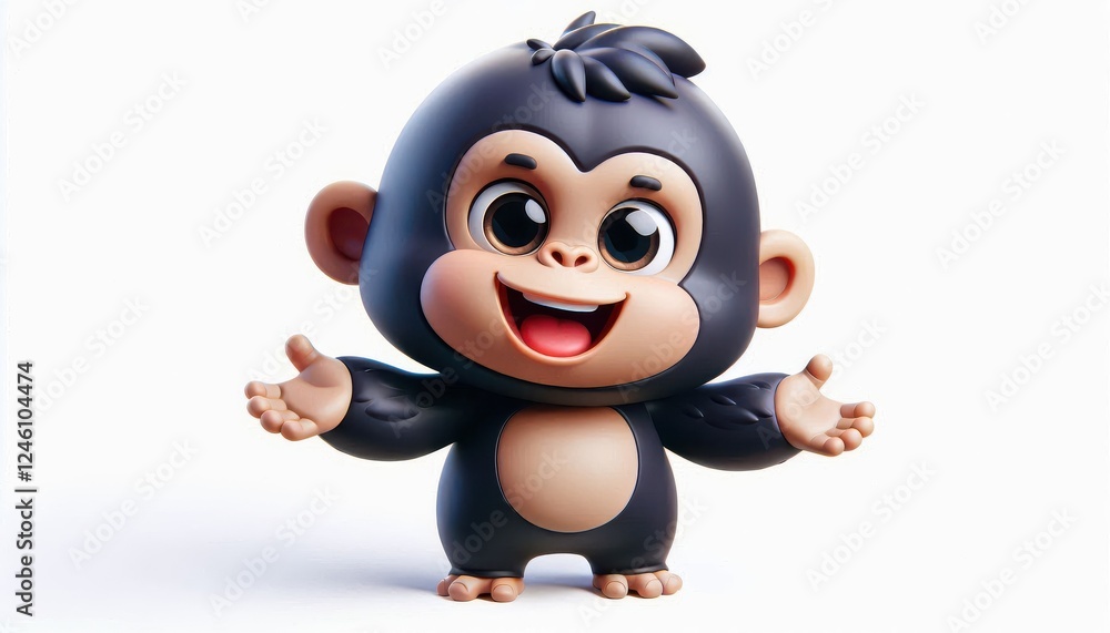Cute cartoon baby monkey with a joyful expression and open arms on a white background perfect for kids illustrations and fun jungle designs Cute cartoon baby monkey with a joyful expression and open arms on a white background perfect for kids illustrations and fun jungle designs