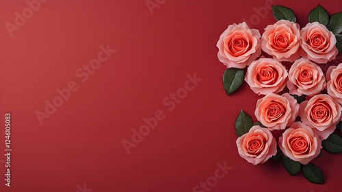 Elegant Arrangement of Pink Roses on a Rich Red Background