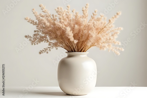 Elegant Beige Vase with Dried Pampas Grass Bouquet Minimalist Home Decor Neutral Colors