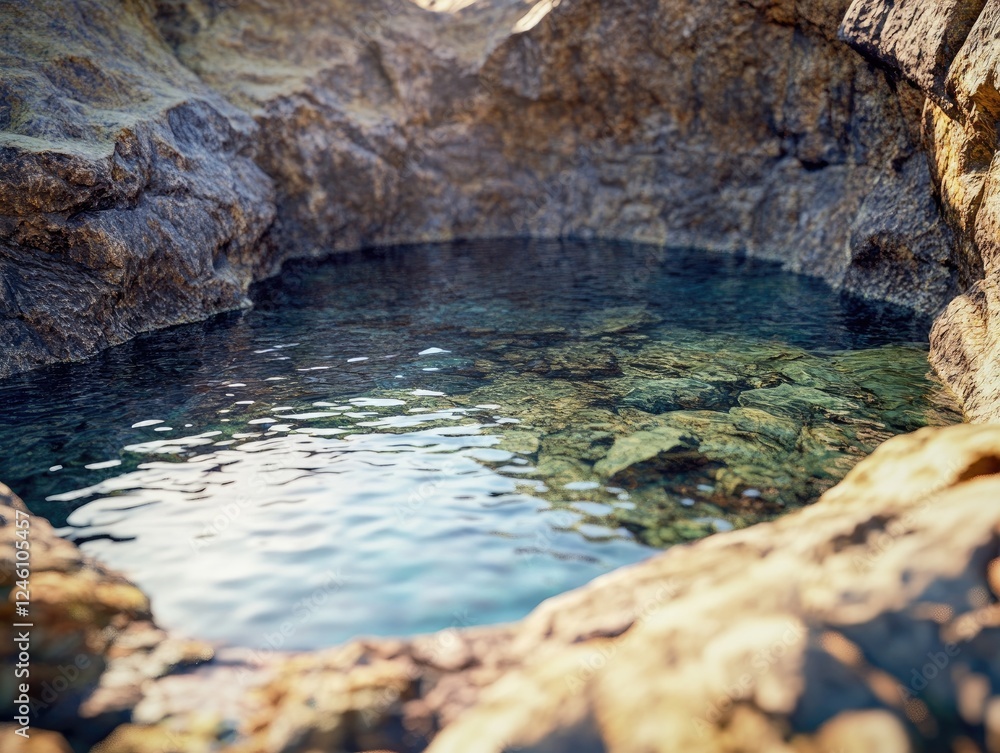 Secluded natural pool nestled among rocky cliffs, a tranquil escape for relaxation Secluded natural pool nestled among rocky cliffs, a tranquil escape for relaxation