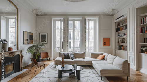 Parisian apartment. Scandinavian interior design of modern living room, home