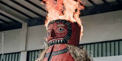 Burning effigy during Holi festival celebrations symbolizing triumph over evil