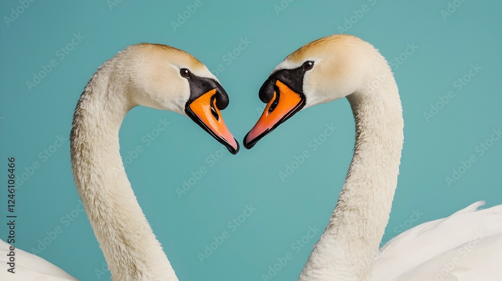 Obraz premium Swans Forming Heart Shape with Their Necks Against Blue Background