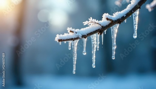 Wallpaper Mural Delicate icicles hanging from a frosty tree branch, growth, frost Torontodigital.ca