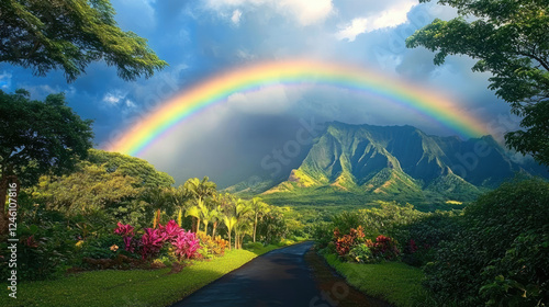 Rainbow Over Hoomaluhia Botanical Garden in Kaneohe, Hawaii Islands, USA