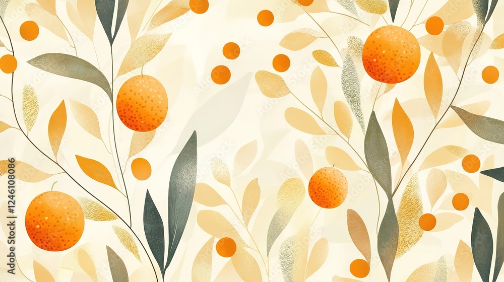 Seamless abstract pattern of minimal fruit and plant designs for natural-themed backgrounds Seamless abstract pattern of minimal fruit and plant designs for natural-themed backgrounds