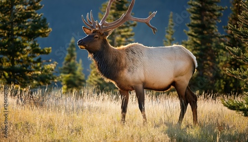 Majestic Wapiti Grazing in Snowy Banff National Park Winter Wonderland Captured in a Stunning Image of Canadas Wilderness photo