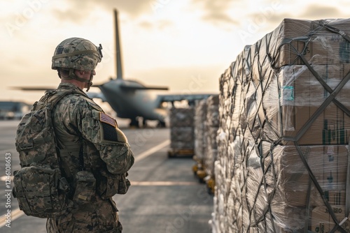 Soldier oversees cargo plane aid delivery at airfield