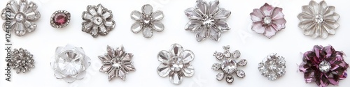 Sparkling flower embellishments on white; crafting supplies