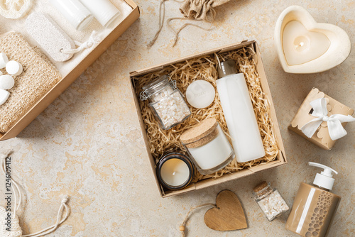 A set of cosmetics for face and body care. Sustainable lifestyle concept.