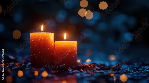 all saints day burning wax candles on dark background with copy space 3d rendering