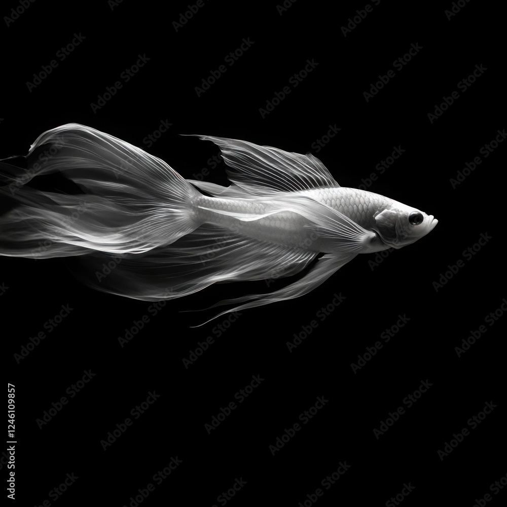 Fototapeta premium Elegant White Fish Swimming Gracefully in Dark Waters