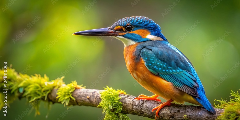 Vibrant Kingfisher on Branch, Blue Orange Bird, Green Foliage, Wildlife Photography Vibrant Kingfisher on Branch, Blue Orange Bird, Green Foliage, Wildlife Photography