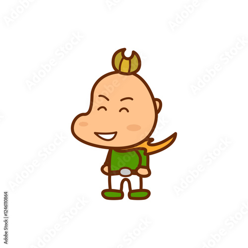 笑顔の緑の服を着てマフラーを巻いた男の子