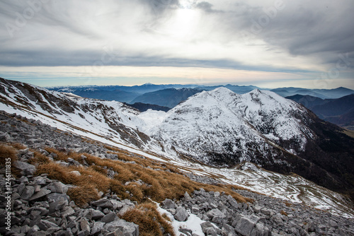 Winter view of Mount Grem, Orobic Alps, Val Brembana, Bergamo, Lombardia, Italy. photo