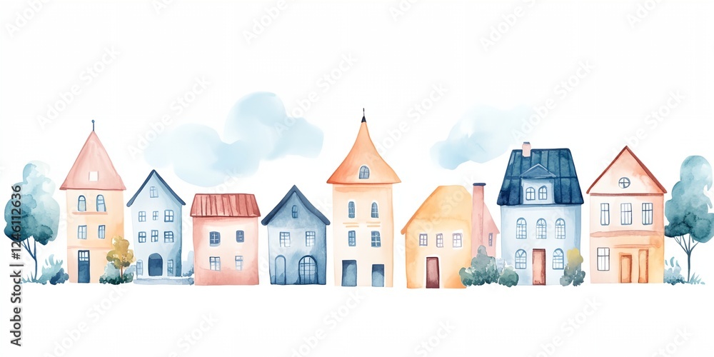 Row of houses with a tree in the background Row of houses with a tree in the background