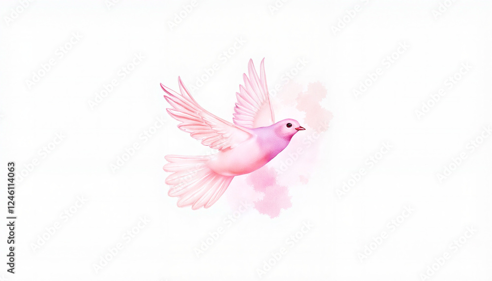 Obraz premium Pink dove flying against a soft watercolor background