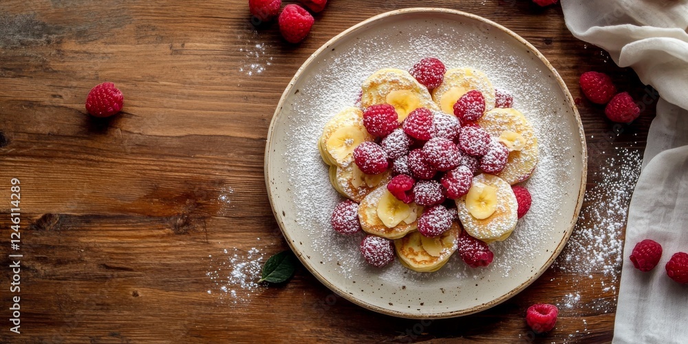 Delicious russian pancakes topped with fresh raspberries Delicious russian pancakes topped with fresh raspberries