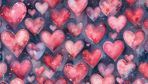Dreamy Watercolor Hearts Pattern Background Valentine’s Day Wedding Anniversary