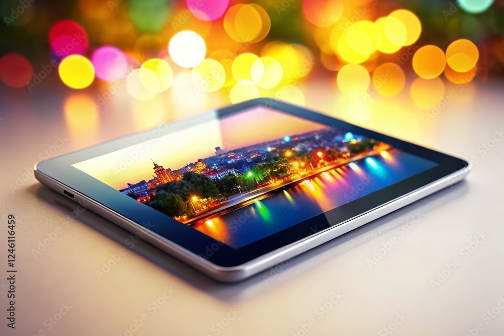 Vibrant Tablet Display on Minimalist Desk - Tilt-Shift Photography Vibrant Tablet Display on Minimalist Desk - Tilt-Shift Photography