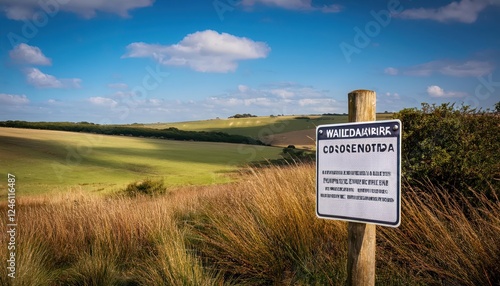 Striking Wildlife Conservation Sign Amidst a Picturesque Sussex Countryside Fieldscape at Dusk