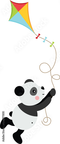 Cute panda flying with kite