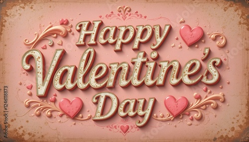 Vintage Valentine's Day Greeting Happy Valentine’s Day Card Typography Pink Background