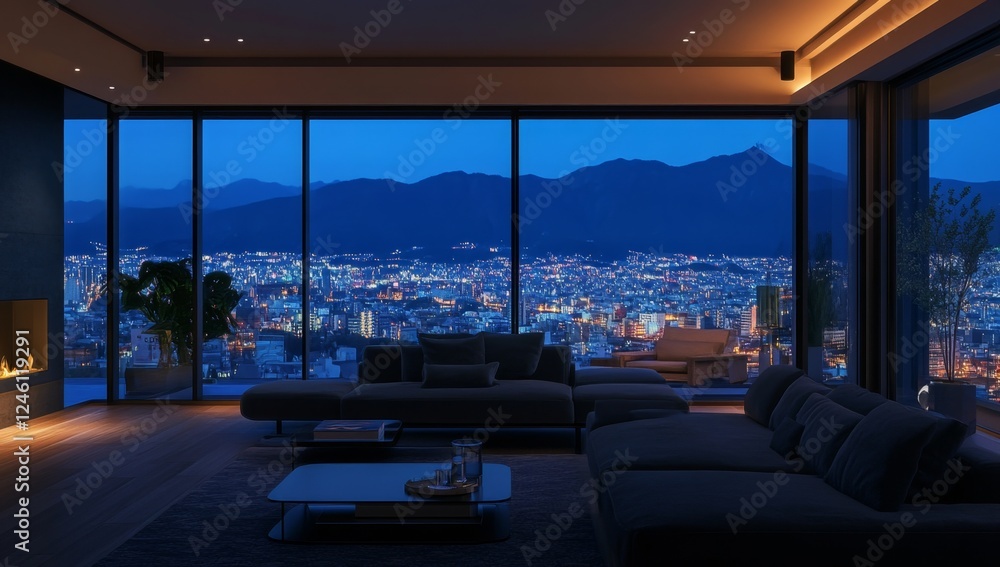 Night city view luxury apartment living room (1) Night city view luxury apartment living room (1)
