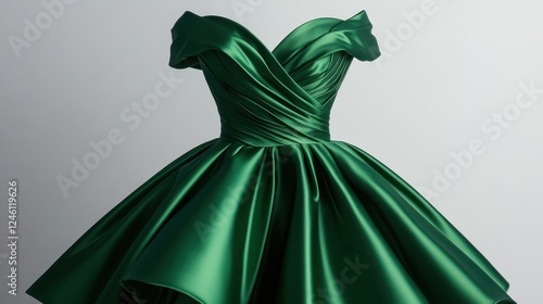 This image beautifully captures a luxurious green ball gown featuring intricate detailing and a graceful silhouette, a true statement piece for any special occasion. photo