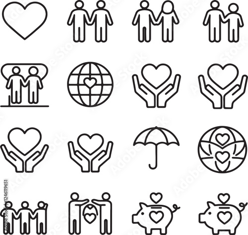 Charity Support Icons Set for Non Profit Organizations
