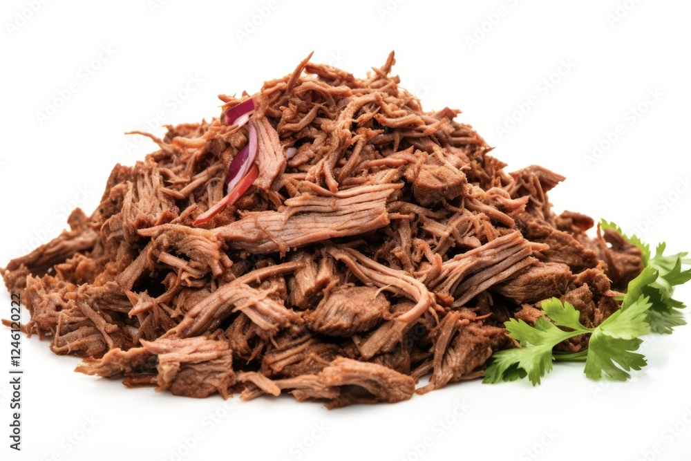 Shredded Beef Meat Heap on Isolated White Background. Perfect Mexican Ingredient for Recipes and Tacos Shredded Beef Meat Heap on Isolated White Background. Perfect Mexican Ingredient for Recipes and Tacos