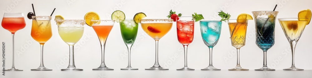 Classic Cocktails in Specific Glassware, Garnished and Isolated on White Background Classic Cocktails in Specific Glassware, Garnished and Isolated on White Background