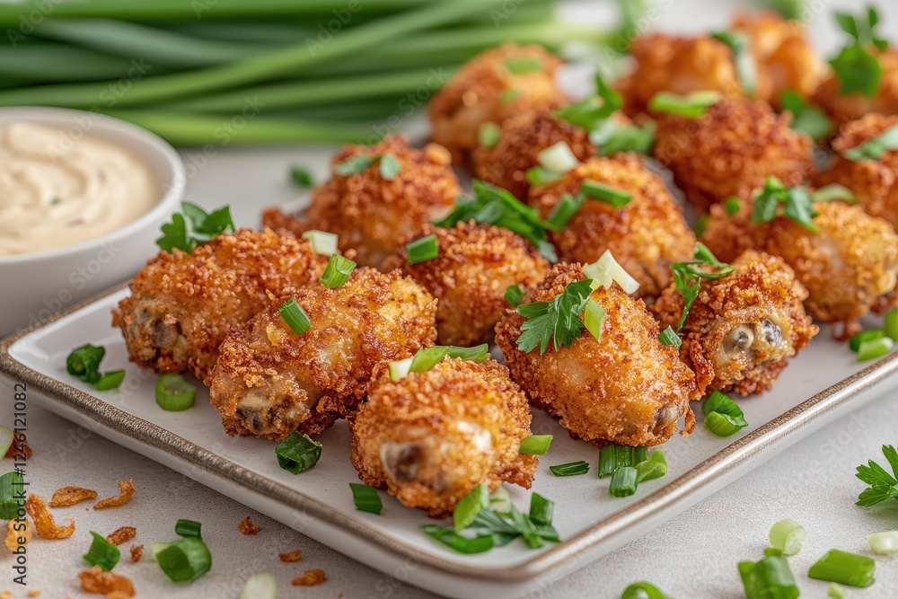 Crispy Fried Chicken Wings with Green Onions and Dip Crispy Fried Chicken Wings with Green Onions and Dip
