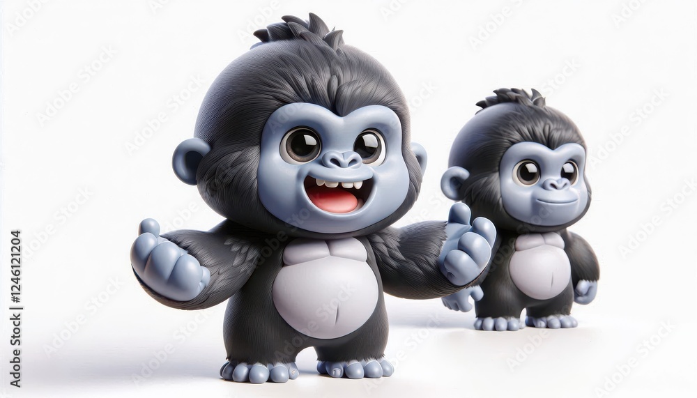 Obraz premium Two happy cartoon gorillas standing together with big smiles on a white background perfect for friendship themes fun animated designs and kids content