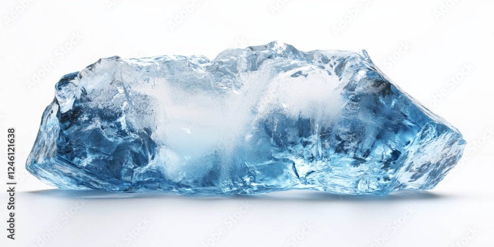 Obraz premium Blue Ice Chunk on White Background