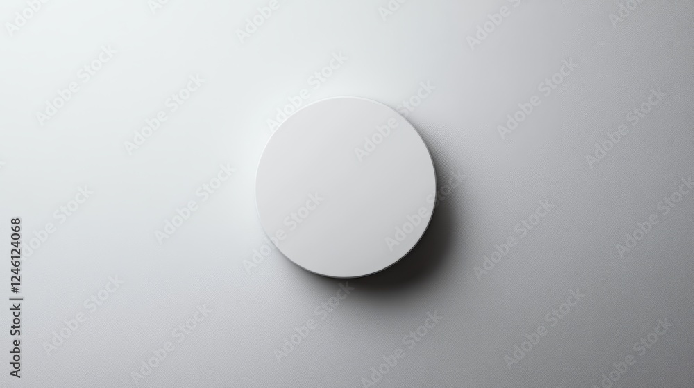Circular white object mounted on a smooth white surface illuminated softly Circular white object mounted on a smooth white surface illuminated softly