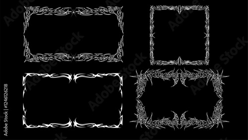 Set of Neo tribal frames, cyber gothic style symmetrical shape, futuristic y2k abstract borders. Cyber sigilism vintage vector design elements isolated