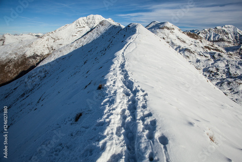 Along the ridge of Cima di Grem, Val Seriana, Orobic Alps, Bergamo, Lombardia, Italy. photo