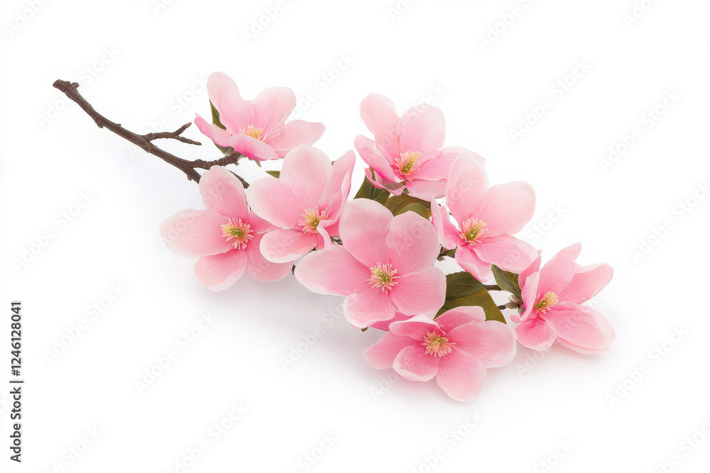 A delicate branch adorned with beautiful pink cherry blossoms. isolated on white background. A delicate branch adorned with beautiful pink cherry blossoms. isolated on white background.