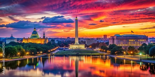 Washington DC Skyline at Dusk: Vibrant Cityscape Panorama photo