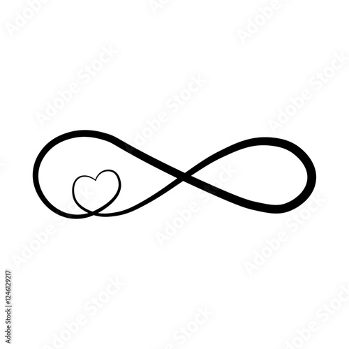 icône d'un cœur minimaliste noir dans un symbole infini, icône de saint valentin, symbole d'amour, vecteur