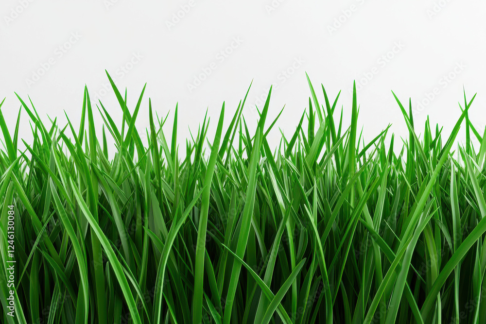 Fototapeta premium Vibrant green grass against a plain white background, showcasing nature's beauty.