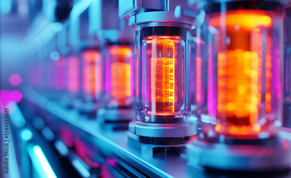 A futuristic laboratory with glowing vials containing bright red and orange liquid, symbolizing scientific innovation and biotechnology research.
A futuristic laboratory with glowing vials containing bright red and orange liquid, symbolizing scientific innovation and biotechnology research.