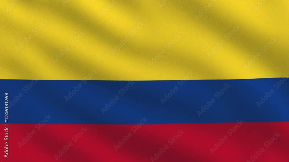 Colombia flag seamless loop animation. The National flag of Colombia is 3d waving.