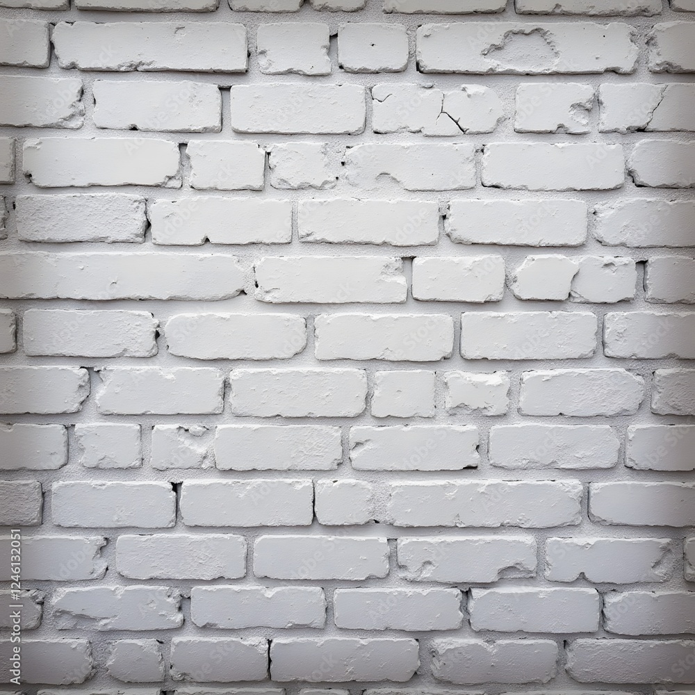 Fototapeta premium Textured white brick wall with subtle cracks and shadows creating depth