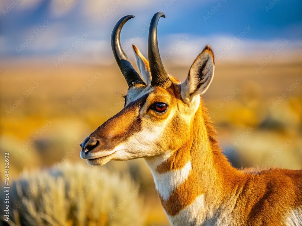 Young Pronghorn Antelope Profile, Wyoming Desert Landscape - Wildlife Photography Young Pronghorn Antelope Profile, Wyoming Desert Landscape - Wildlife Photography