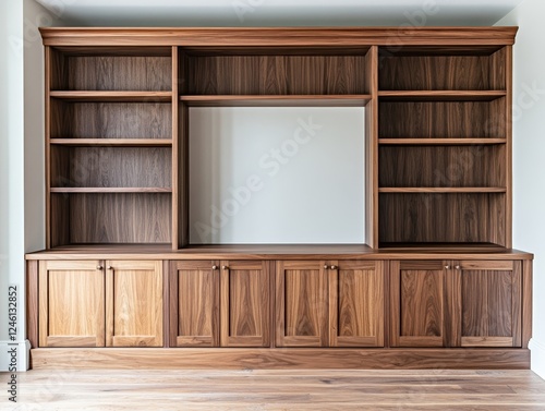 Walnut media unit interior home shelves cabinetry photo